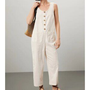 Marine Layer Sleeveless Hemp Blend Button-Front Jumpsuit Pockets Natural Medium